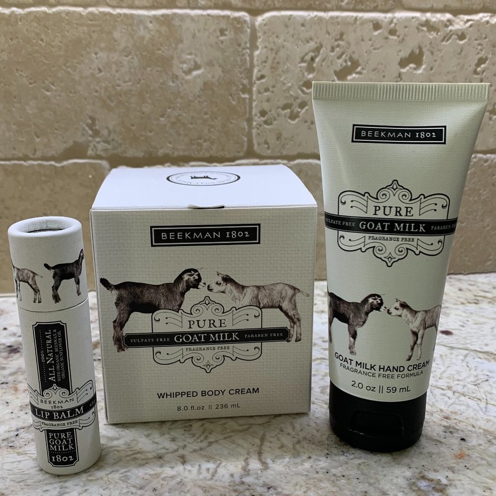 Beekman 1802 Pure Goat Milk Trio-whipped body cream, hand cream, and lip balm 🐐